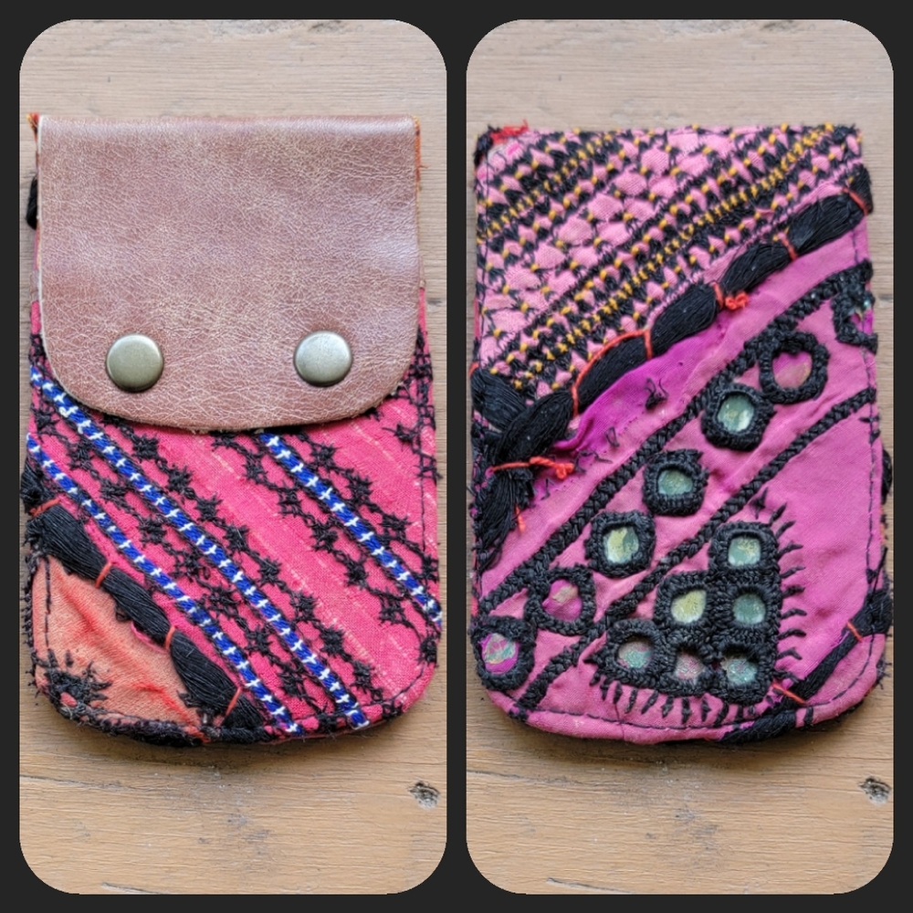 🥂🕺 Free People Boho Embroidered Repurposed vtg banjara Wallet Card Case